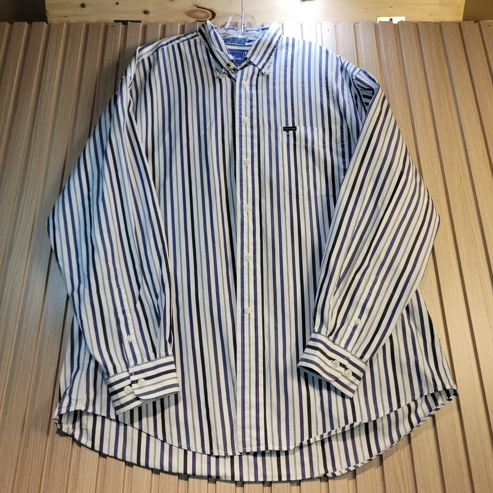Vintage Faconnable Button Up Shirt  XXL White Blue Outdoor Preppy France 90s